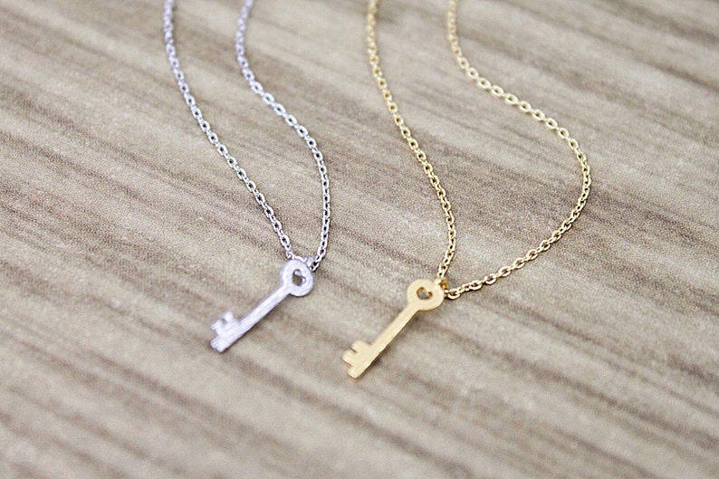 Gold /Silver Tiny Key Charm Necklace . Dainty and Simple Etsy