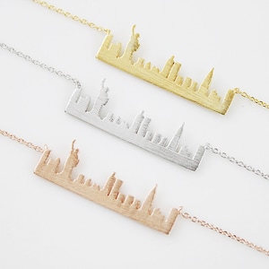 NYC Skyline Pendant Necklace: Dainty Cityscape Charm, Gold, Silver, Rose Gold