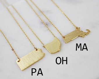 State Necklace Gold State Charm Necklace
