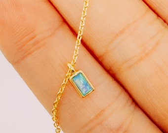 Turquoise Rectangle Opal Necklace, Dainty Stone Necklace, Bridesmaid Necklace, Gift for Friend, Birthday