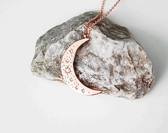 Rose Gold Plated Crescent Moon with White Opal Stone and Cubic Necklace Bridesmaid Gift