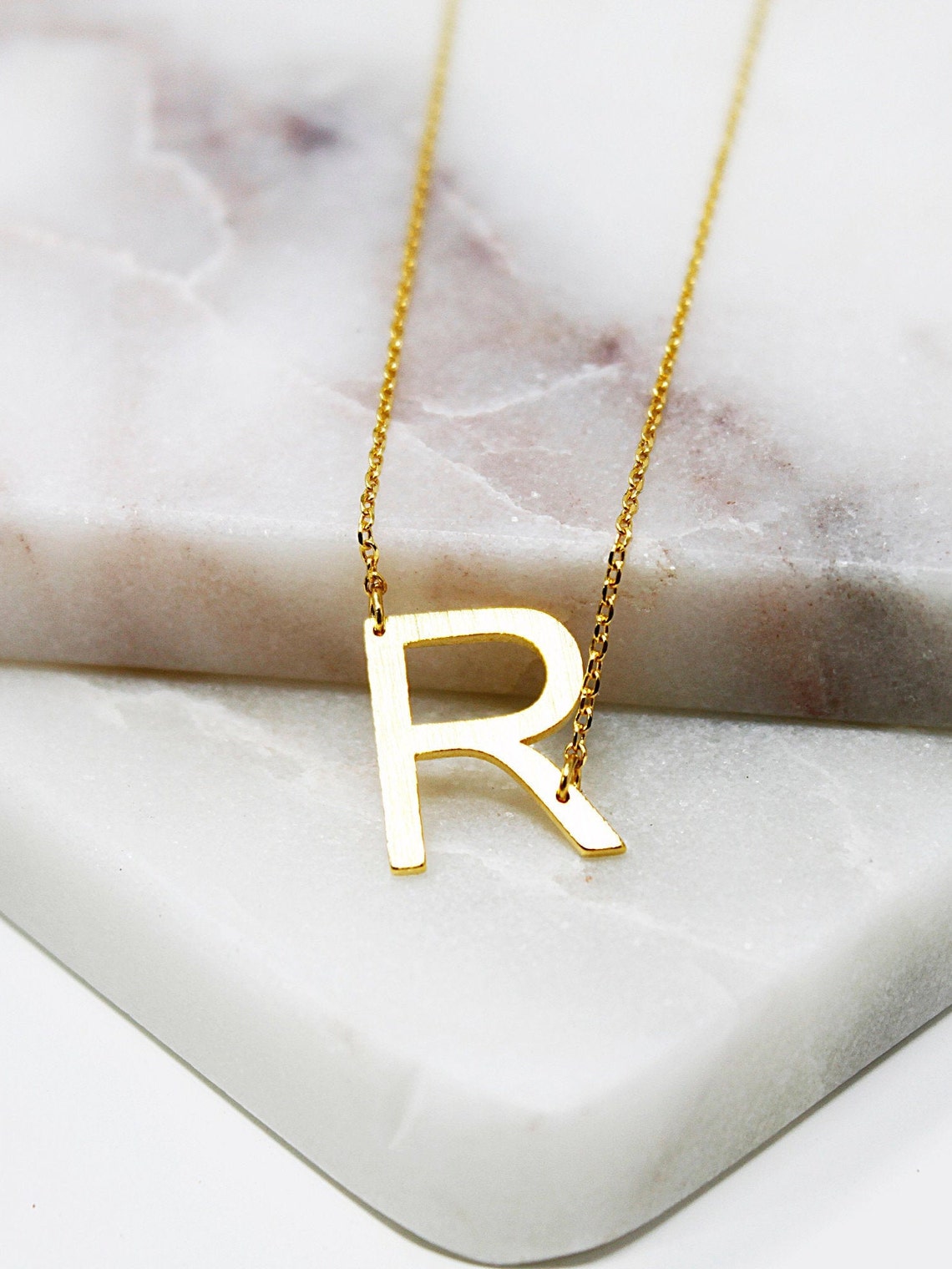 Gold 'R' Necklace Initial Necklace Gold Letter Etsy