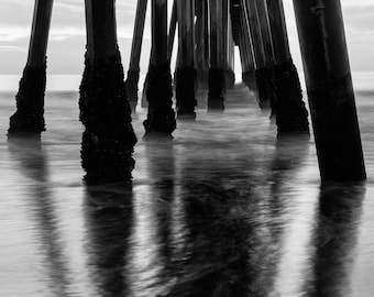 Shadows Underneath the Hermosa Beach Pier Black and White Fine Art Print | Coastal Photography