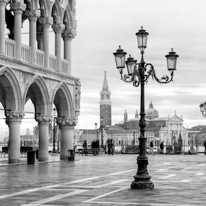 Mornings in Venice Piazza San Marco Black and White Fine Art Photographic Print, Artist Signed | Venice Italy Architecture