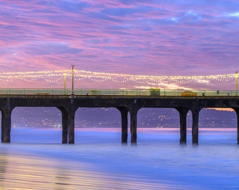 Beautiful Beach Sunrise Manhattan Beach Pier Fine Art Photographic Print, Artist Signed | Coastal Pier Photography