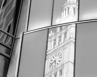 Wrigley Building Chicago Reflections Black and White Fine Art Photographic Print, Artist Signed | Architectural Details and Urban Abstracts