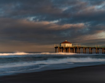 Beauty of Nature Manhattan Beach Pier Fine Art Photographic Print with Mat, Artist Signed | Coastal Pier Photography