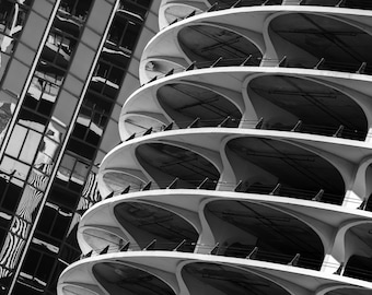 Chicago Skyline Marina Towers Black and White Fine Art Photographic Print, Artist Signed | Architectural Details and Urban Abstracts