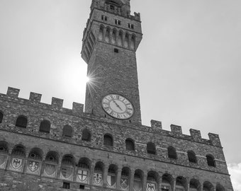 Palazzo Vecchio in Early Morning Light Black and White Fine Art Photographic Print, Artist Signed | Florence