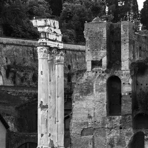 Temple of Castor and Pollux in the Roman Forum Black and White Fine Art Photographic Print, Artist Signed | Rome Italy