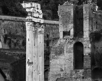Temple of Castor and Pollux in the Roman Forum Black and White Fine Art Photographic Print, Artist Signed | Rome Italy
