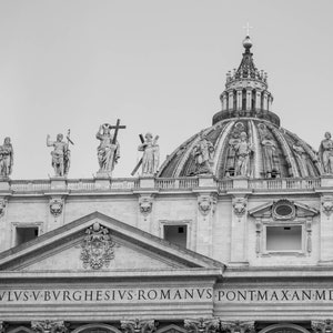 St. Peter&#39;s Basilica from Piazza San Pietro Black and White Fine Art Photographic Print, Artist Signed | Rome Vatican City