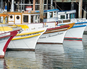 Sisters Tour Boats Docked in San Francisco Bay Fine Art Print, Artist Signed | San Francisco Fisherman's Wharf