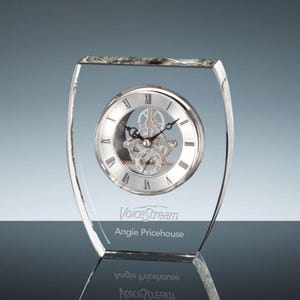 Personalized Engraved Crystal Clock with your logo, artwork, text, Employee Award, Wedding Gift, Personalized Crystal Desk Clock, Executive