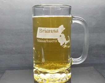 Personalized Massachusetts Beer Mug: Engraved Home State Gift