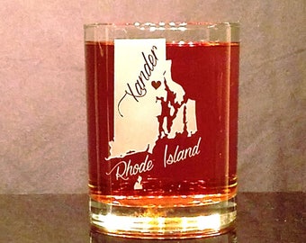Personalized Rhode Island Whiskey Glass: Sandblasted Home State Gift