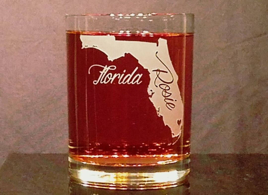 Florida Whiskey Glass, Custom State Glass, Home State Glass, Engraved