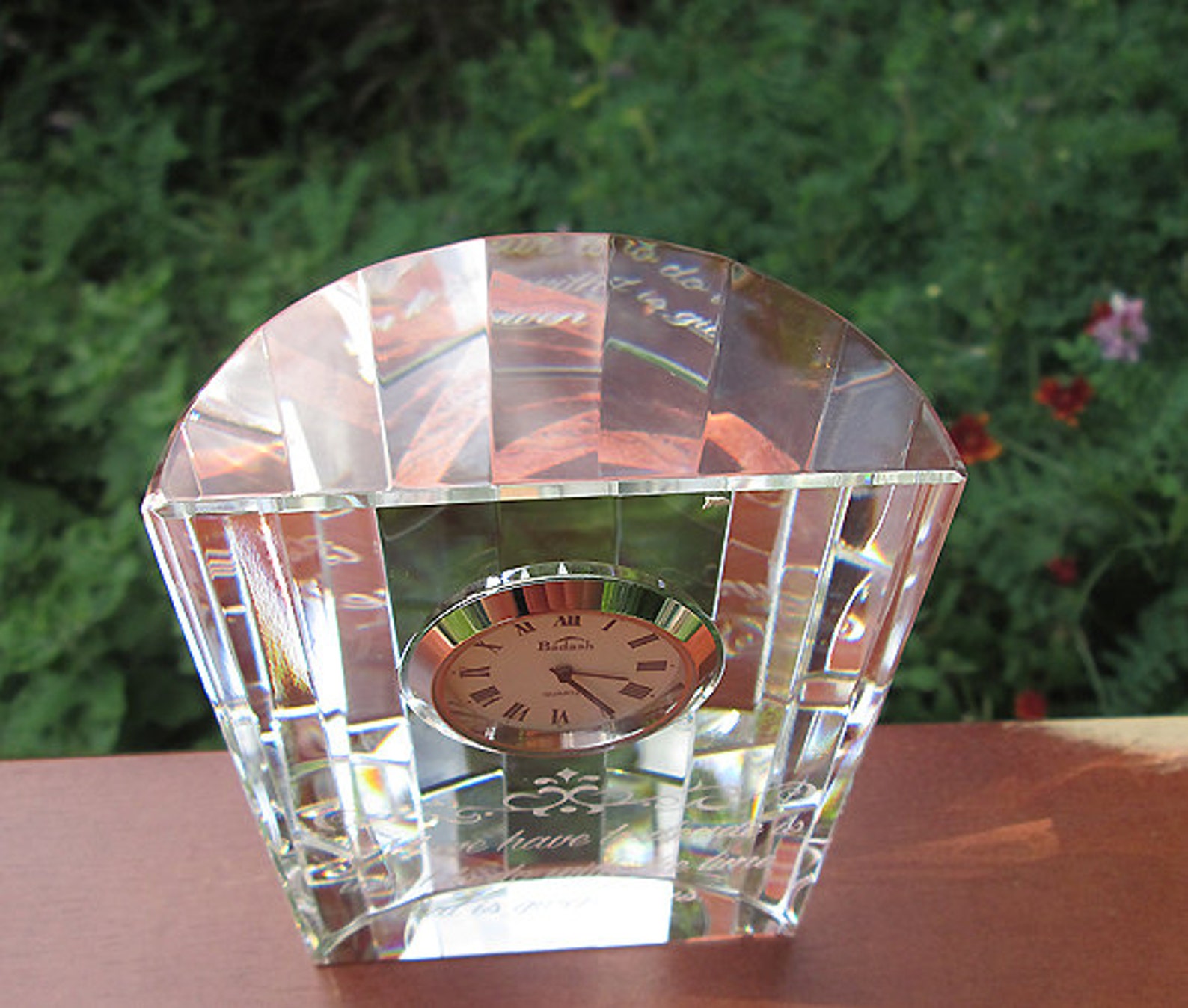 Crystal Desk Clock Engraved Clock Half Moon Clock Etsy