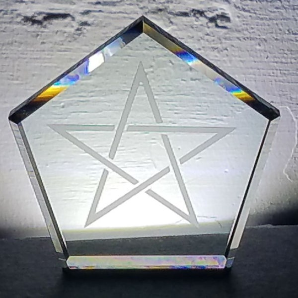 Pentagon Paperweight , Crystal Paperweight, Custom Glass Gift, Altar Decoration, Pagan Gfit, Handmade, Lead Free Crystal
