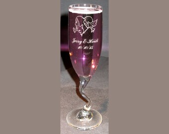 Z-Stem Flute, Engraved Flute, Engraved Champagne Flute, Personalized Toasting Flute, Wedding Gift, For the Bride and Groom