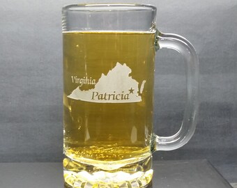 Personalized Virginia Beer Mug: Engraved Home State Gift