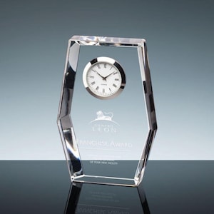 Personalized Engraved Crystal Clock with your logo, artwork, text, Employee Award, Wedding Gift, Personalized Crystal Desk Clock, Executive
