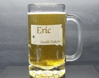 Personalized South Dakota Beer Mug: Engraved State Glass, College Gift