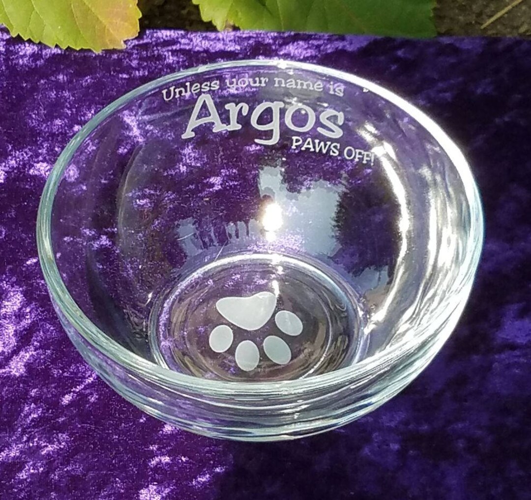 Dog Food Bowl, Glass Dog Bowl, Water Bowl, Personalized, Paw Print, Pet