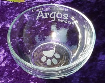 Personalized Engraved Glass Dog Food Bowl, Glass Dog Bowl, Water Bowl, Personalized, Paw Print, Pet Bowl, Engraved