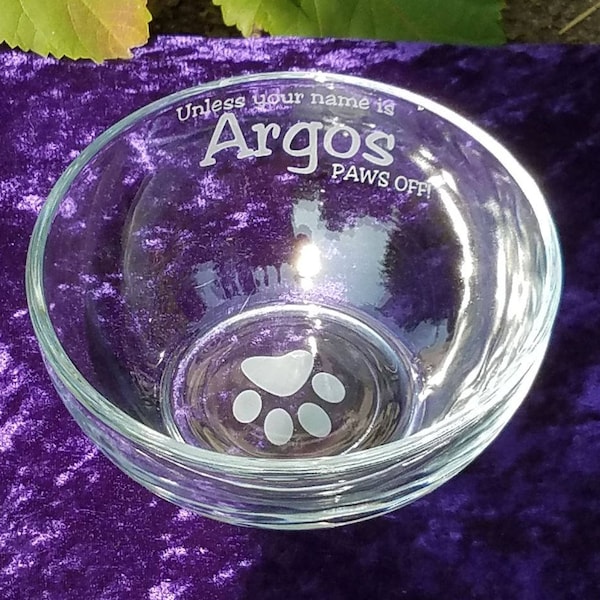 Personalized Engraved Glass Dog Food Bowl, Glass Dog Bowl, Water Bowl, Personalized, Paw Print, Pet Bowl, Engraved