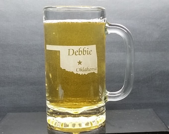 Personalized Oklahoma Beer Mug: Engraved Home State Gift