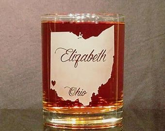 Ohio Whiskey Glass with city and name, Personalized Engraved Ohio State Glass, Home State Glass, Custom Ohio Glass