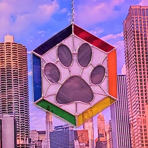 Rainbow Stained Glass Paw Print, can be personalized, great gift for dog lovers or cat lovers, or memorial paw print, handmade