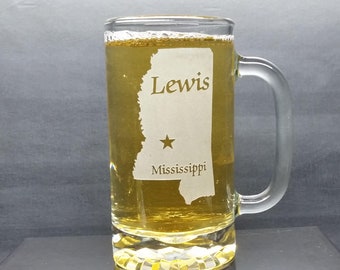 Personalized Mississippi Beer Mug: Engraved Home State Gift