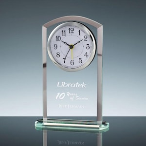 Personalized Engraved Crystal Clock with your logo, artwork, text, Employee Award, Wedding Gift, Personalized Crystal Desk Clock, executive