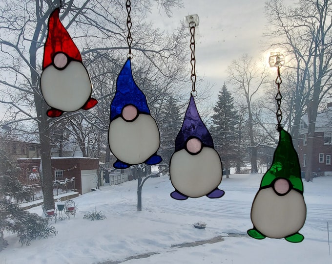 Stained Glass Gnomes Suncatcher Set of 4 Blue Gnome Green Etsy