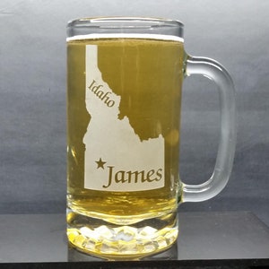 Idaho Beer Mug with city and name, Personalized Engraved Idaho State Mug, Home State Glass, Idaho Gift, College Student Gift