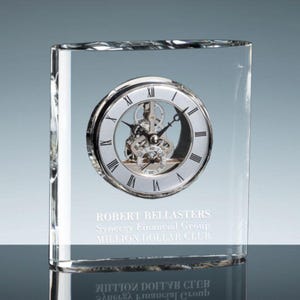 Personalized Engraved Crystal Clock with your logo, artwork, text, Employee Award, Wedding Gift, Personalized Crystal Desk Clock, Executive