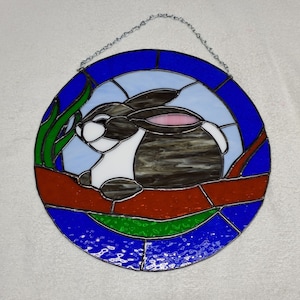 Stained Glass Bunny, Stained Glass Rabbit, Bunny Suncatcher, Circular ...