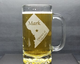 Engraved Washington DC Beer Mug: Personalized City State Gift