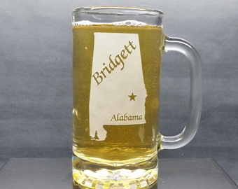 Personalized Alabama Beer Mug: Engraved Home State Gift