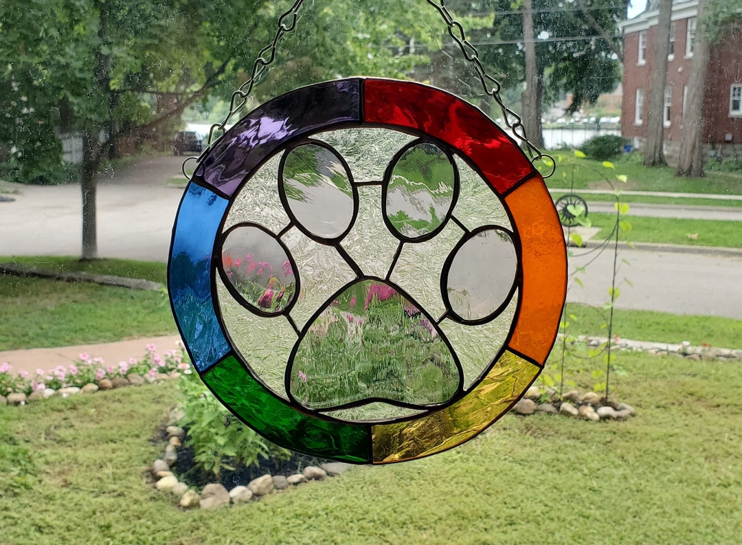 Rainbow Stained Glass Paw Print, Gift for Dog or Cat Lovers or Memorial ...