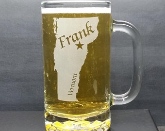 Personalized Vermont Beer Mug: Engraved State Glass, College Gift
