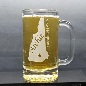New Hampshire Beer Mug with city and name, Personalized Engraved New Hampshire State Mug,  New Hampshire Gift, College Student Gift