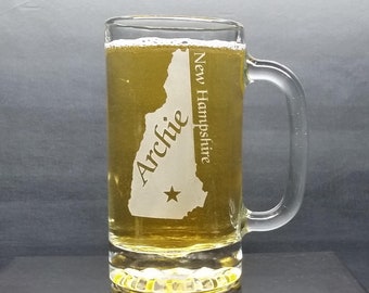 Engraved New Hampshire Beer Mug: Personalized City & Name