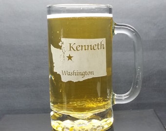 Personalized Washington State Beer Mug: Engraved Home State Gift