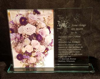 Engraved Glass Wedding Invitation Frame: Personalized Crystal Gift
