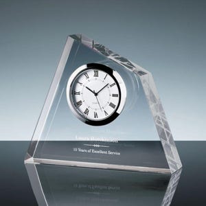 Personalized Engraved Crystal Clock with your logo, artwork, text, Employee Award, Wedding Gift, Personalized Crystal Desk Clock, Executive