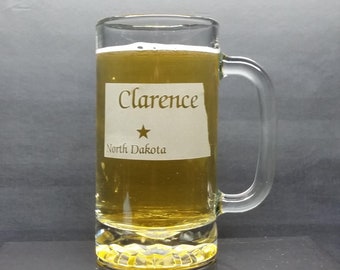Personalized North Dakota Beer Mug: Engraved State Glass