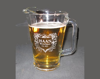 Beer Pitcher, Engraved Beer Pitcher, Personalized Beer Pitcher, Custom Beer Pitcher, 60 oz Pitcher, Home Bar Pitcher, House Warming Gift